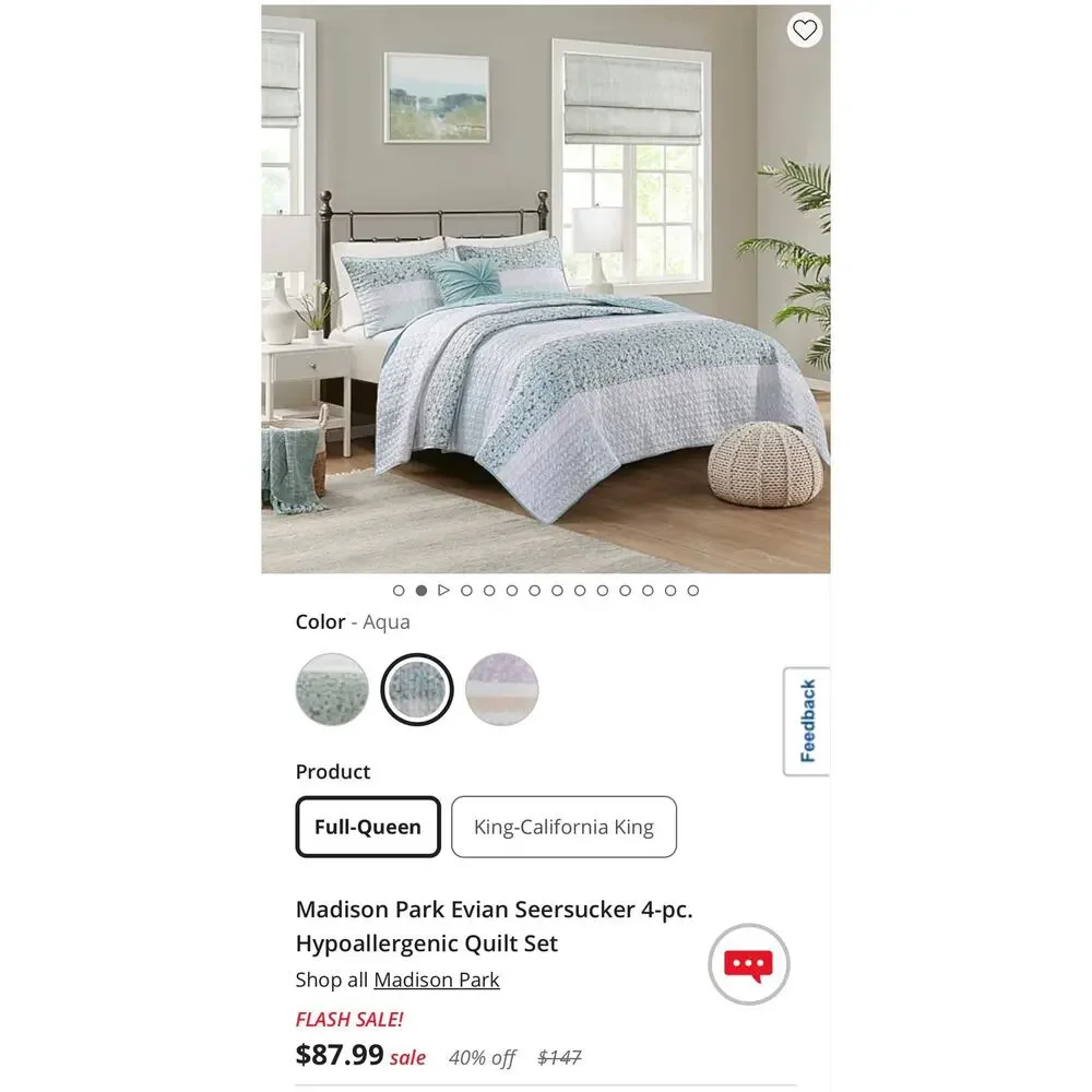 NEW! Madison Park Full/Queen Evian Seersucker 4PC Quilt Set Floral